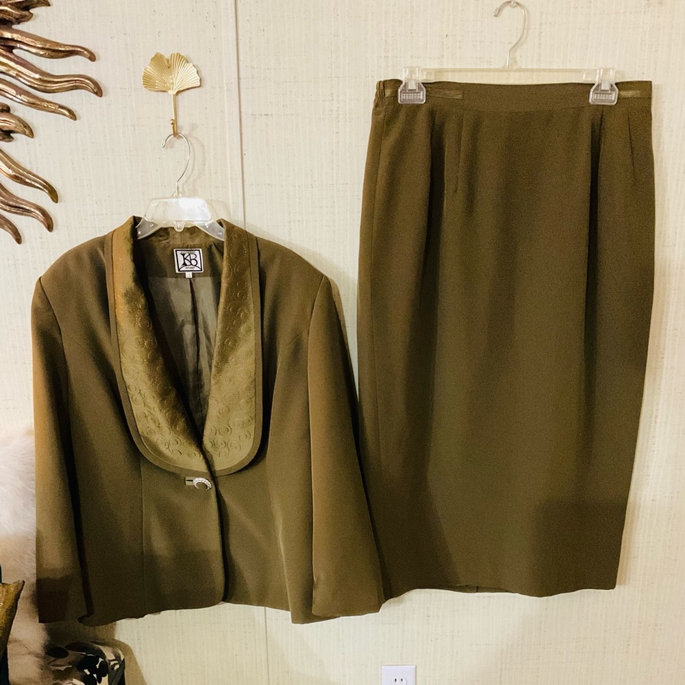 Women’s K&B Olive Sequins 2 Pc Embellished Skirt Set Suit Sz 18 C1